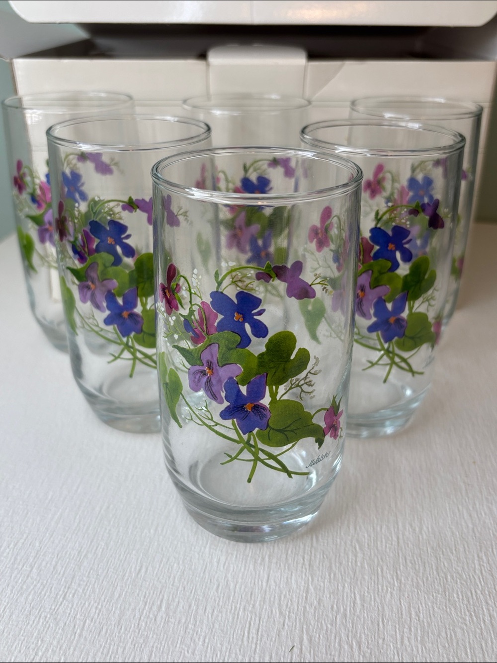 Vintage Avon Wild Violets Collection 6 Set Crystal Tumblers